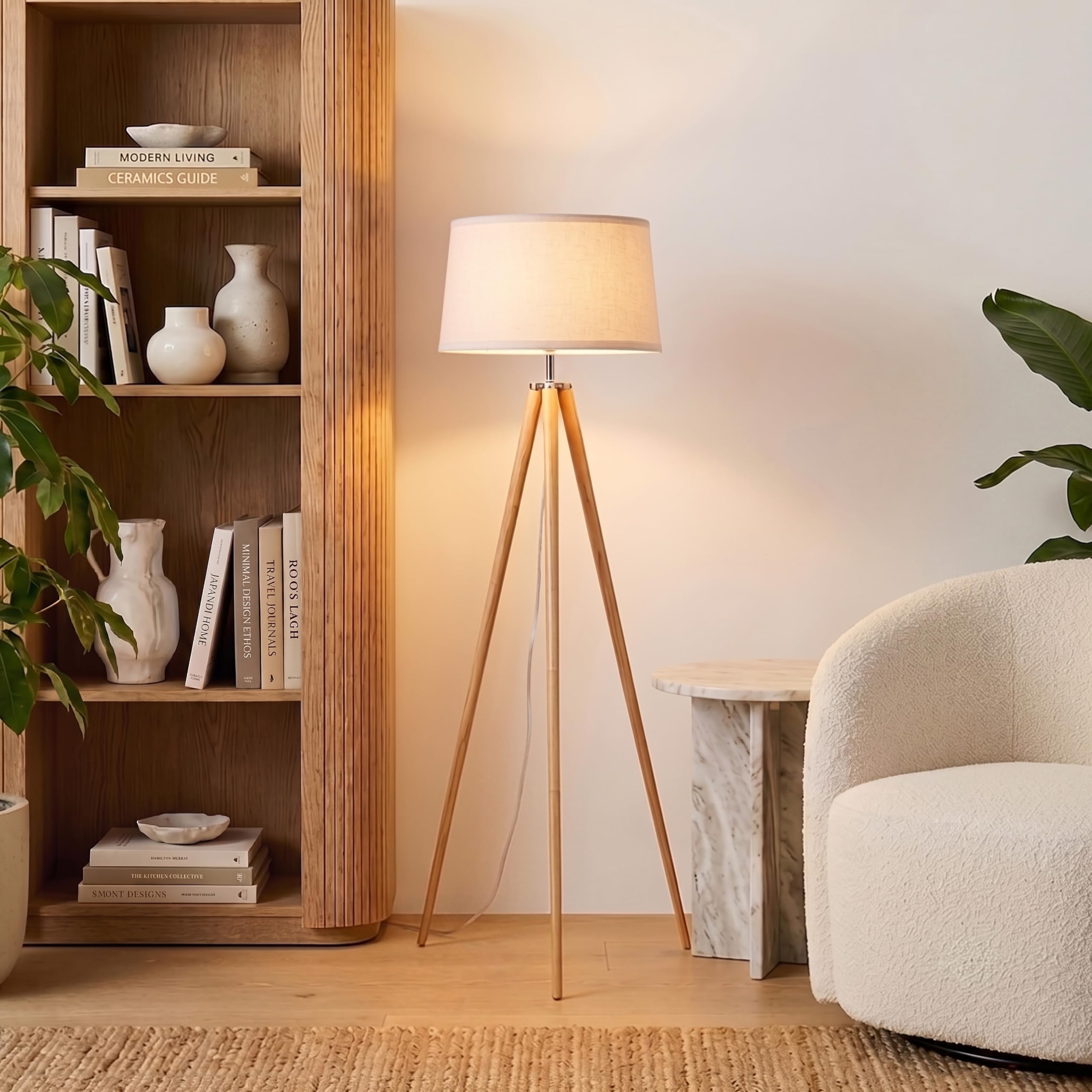 Brightech Emma LED Floor Lamp, Tall Lamp with Wood Legs, Mid